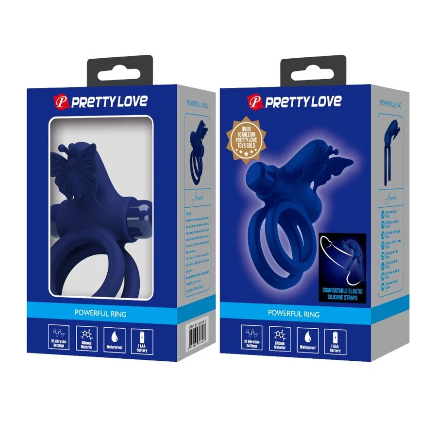 PRETTY LOVE - JAMELE DOPPELRING MIT VIBRATION  SCHMETTERLINGSTIMULATOR BLAU